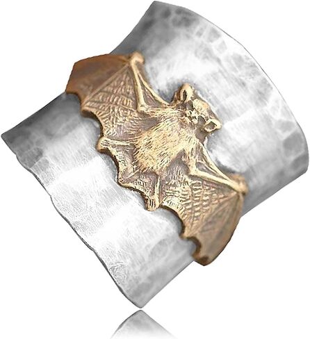 Retro S925 Sterling Silver Bat Ring, Wide Band Ring for Women,Vintage Thumb Index Full Finger Statement Ring Boho Jewelry in Kuwait