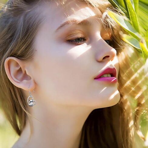Sterling Silver Raccoon Heart Earrings - Hypoallergenic Cute Animal Drop Dangle Chandelier Earrings in Kuwait