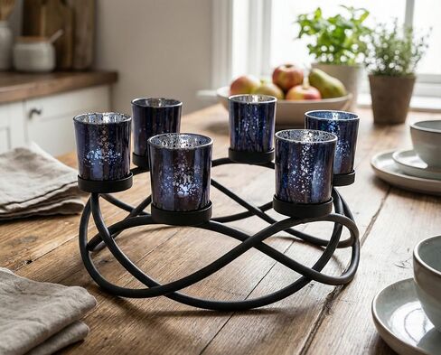 Seraphic Iron Round Table Decor Centerpiece Decorations Candle Holder for Halloween, Weddings, Outdoor Patio, Kitchen, Dining Room, and Coffee Tables, Votive Tealight Holders, Black, 6 Black Cups in Kuwait