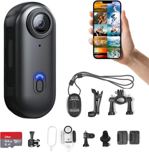 H8 64GB 4K Thumb Action Camera, Mini Body Cameras, Wearable Pocket Vlogging Camera, Multiple Accessory Mount Anywhere Small Portable Hands-Free Helmet Cam for Work, Cycling, Travel, Pet Walking in Kuwait
