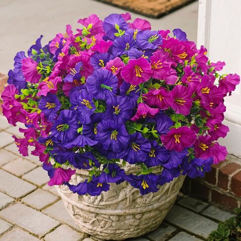 12Pk Morning Glory Artificial Flowers for Outdoors UV Resistant, Realistic Silk Fake Flowers Outside for Planter Hanging Basket Vase, Faux Plants for Home Porch Garden Decorations,Yellow|Spring|Easter in Saudi Arabia