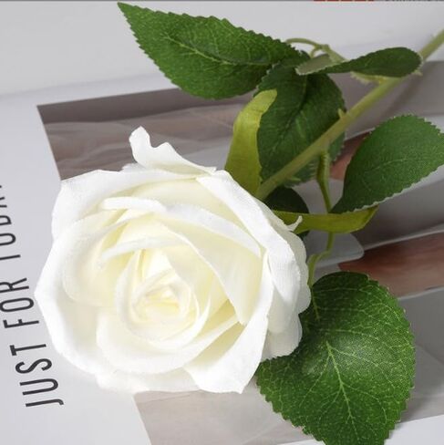 1Pc White Artificial Silk Roses Long Single Stem Artificial Roses for Home Decor Table Centerpiece Arrangement Valentine's Day Gift (19.68in Tall) (White) in Kuwait