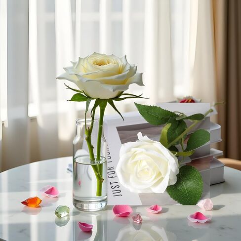 1Pc White Artificial Silk Roses Long Single Stem Artificial Roses for Home Decor Table Centerpiece Arrangement Valentine's Day Gift (19.68in Tall) (White) in Kuwait