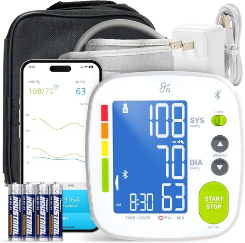 Greater Goods Bluetooth Blood Pressure Monitor for Home Use, Upper Arm BP Machine with Wide Range Cuff, Accurate Digital Readings, Balance Health App, Compatible with iOS and Android Devices in Saudi Arabia
