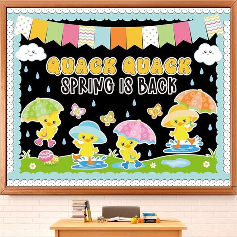 AnyDesign 90 قطعة لوحة إعلانات بطة زنبركية ديكور بطة مطاطية Quack Spring عبارة عن قطع ورقية خلفية مع 150 قطعة من نقاط الصمغ لديكور جدار الفصل الدراسي في العطلات in Saudi Arabia