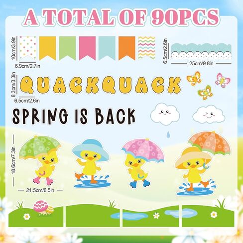 AnyDesign 90 قطعة لوحة إعلانات بطة زنبركية ديكور بطة مطاطية Quack Spring عبارة عن قطع ورقية خلفية مع 150 قطعة من نقاط الصمغ لديكور جدار الفصل الدراسي في العطلات in Saudi Arabia