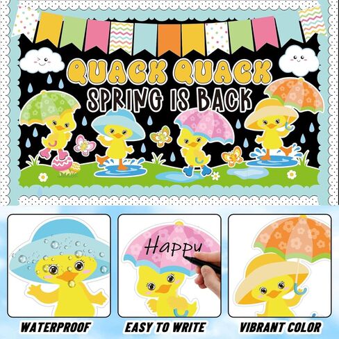 AnyDesign 90 قطعة لوحة إعلانات بطة زنبركية ديكور بطة مطاطية Quack Spring عبارة عن قطع ورقية خلفية مع 150 قطعة من نقاط الصمغ لديكور جدار الفصل الدراسي في العطلات in Saudi Arabia