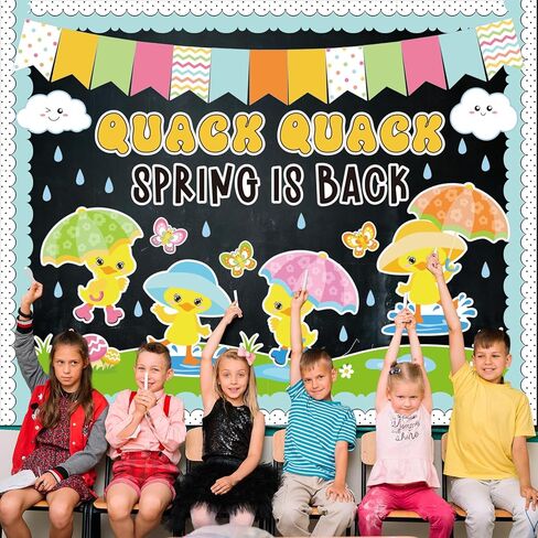 AnyDesign 90 قطعة لوحة إعلانات بطة زنبركية ديكور بطة مطاطية Quack Spring عبارة عن قطع ورقية خلفية مع 150 قطعة من نقاط الصمغ لديكور جدار الفصل الدراسي في العطلات in Saudi Arabia