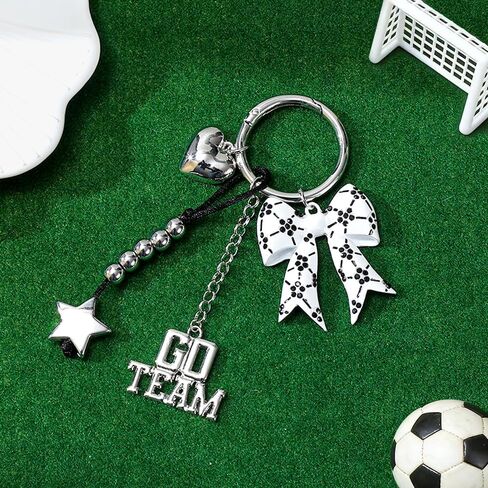 Soccer Keychains Bag Charm | Bow Soccer Charms for Car Key Purse | World Cup Game Day Outfits Team Spirit Accessories in Saudi Arabia