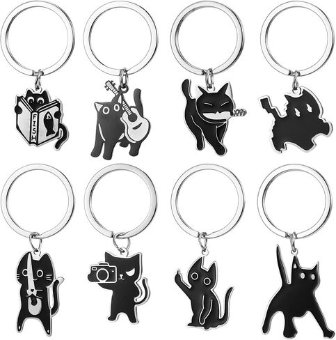 JATEBI Cute Black Cat Keychain 8 Pack, Kawaii Cat Keyring Charms for Backpack Purse Car Keys, Gifts for Cat Lovers & Animal Fans in Kuwait