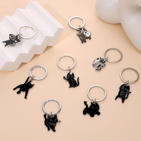 JATEBI Cute Black Cat Keychain 8 Pack, Kawaii Cat Keyring Charms for Backpack Purse Car Keys, Gifts for Cat Lovers & Animal Fans in Kuwait