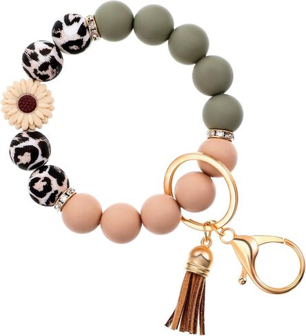 سلسلة مفاتيح مطرزة بالسيليكون، سوار معصم محفظة لطيف، حامل سلسلة مفاتيح السيارة بالخرز، سوار حلقة مفاتيح مرن للنساء والفتيات in Kuwait