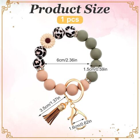 سلسلة مفاتيح مطرزة بالسيليكون، سوار معصم محفظة لطيف، حامل سلسلة مفاتيح السيارة بالخرز، سوار حلقة مفاتيح مرن للنساء والفتيات in Kuwait