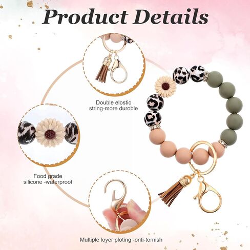 سلسلة مفاتيح مطرزة بالسيليكون، سوار معصم محفظة لطيف، حامل سلسلة مفاتيح السيارة بالخرز، سوار حلقة مفاتيح مرن للنساء والفتيات in Kuwait