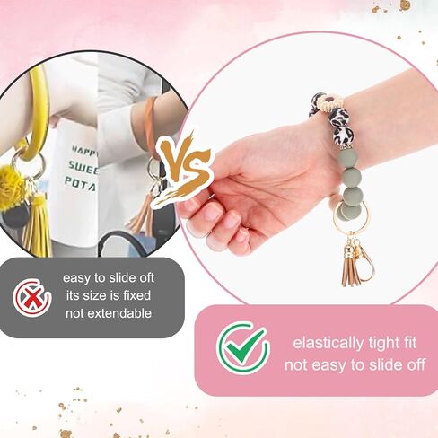 سلسلة مفاتيح مطرزة بالسيليكون، سوار معصم محفظة لطيف، حامل سلسلة مفاتيح السيارة بالخرز، سوار حلقة مفاتيح مرن للنساء والفتيات in Kuwait