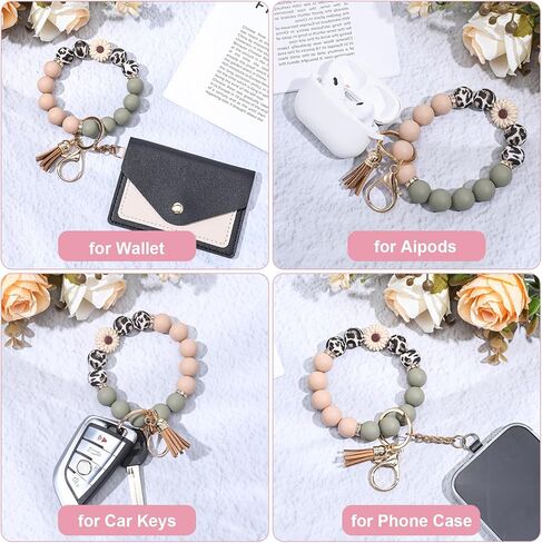 سلسلة مفاتيح مطرزة بالسيليكون، سوار معصم محفظة لطيف، حامل سلسلة مفاتيح السيارة بالخرز، سوار حلقة مفاتيح مرن للنساء والفتيات in Kuwait
