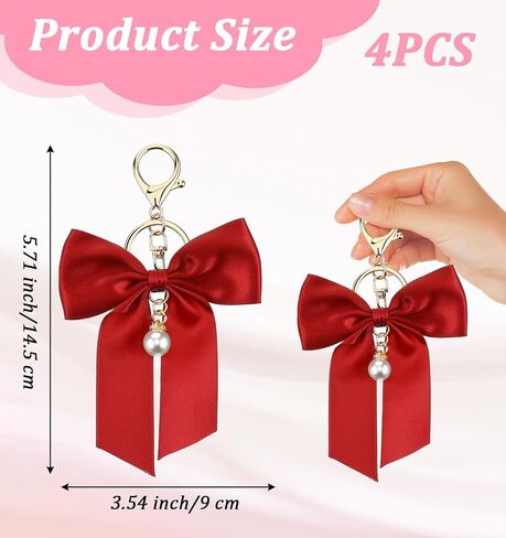 Bag Charms Bow, 4 Pack Purse Charms Bow Keychain for Handbag Cute Bowknot Bag Pendants for Handbag and Car Keys, Black Red White Green in Kuwait