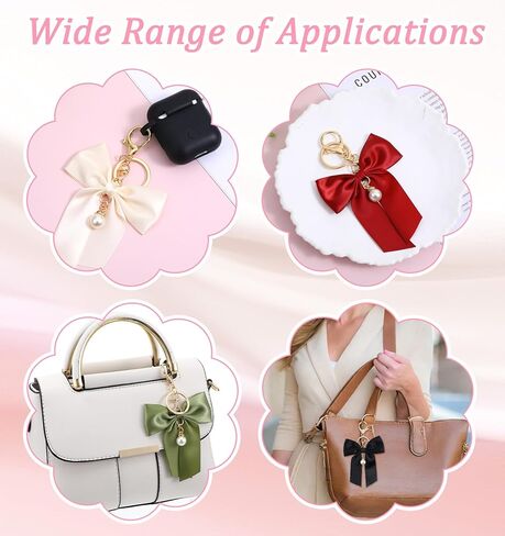 Bag Charms Bow, 4 Pack Purse Charms Bow Keychain for Handbag Cute Bowknot Bag Pendants for Handbag and Car Keys, Black Red White Green in Kuwait