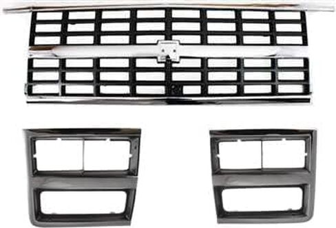 Garage-Pro Front Grille Assembly Kit For 1989 Chevrolet R2500, 1989-1991 Chevrolet Blazer, Models With Dual Rectangular Headlights, Chrome Shell, Silver Insert, Plastic in Saudi Arabia