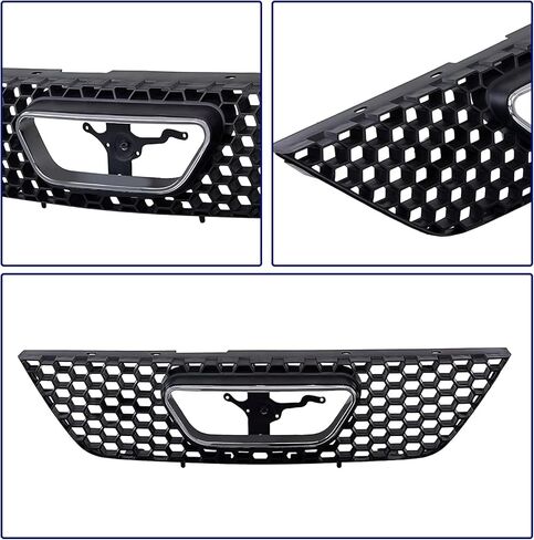 قطع غيار مجموعة شبكة الشبكة الأمامية مع غلاف أسود وإدراج مع زخرفة قولبة لفتح شعار الكروم متوافقة مع Ford Mustang 1999 2000 2001 2002 2003 2004 in Kuwait