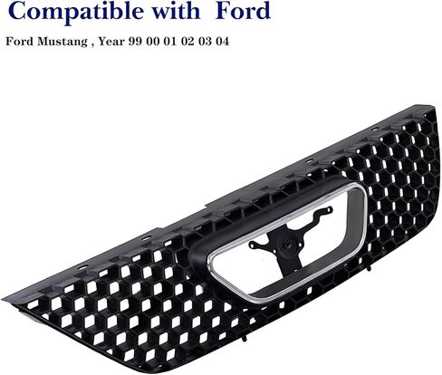 قطع غيار مجموعة شبكة الشبكة الأمامية مع غلاف أسود وإدراج مع زخرفة قولبة لفتح شعار الكروم متوافقة مع Ford Mustang 1999 2000 2001 2002 2003 2004 in Kuwait