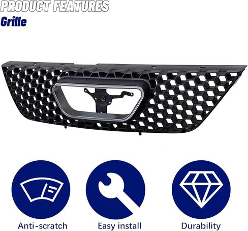 قطع غيار مجموعة شبكة الشبكة الأمامية مع غلاف أسود وإدراج مع زخرفة قولبة لفتح شعار الكروم متوافقة مع Ford Mustang 1999 2000 2001 2002 2003 2004 in Kuwait