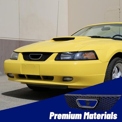 قطع غيار مجموعة شبكة الشبكة الأمامية مع غلاف أسود وإدراج مع زخرفة قولبة لفتح شعار الكروم متوافقة مع Ford Mustang 1999 2000 2001 2002 2003 2004 in Kuwait