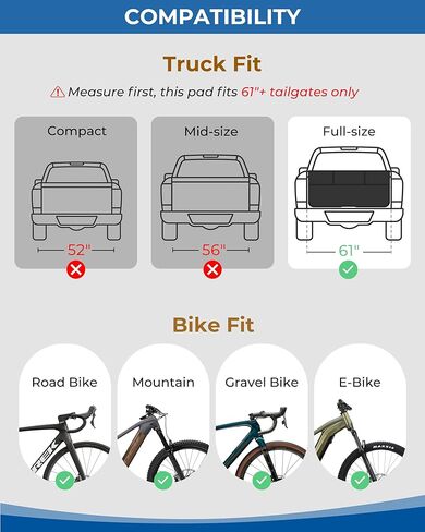 Tailgate Bike Pad for Full-Size Pickup Truck (61"+ Tailgate Width), Holds Up to 5 Bikes, Thick Tailgate Cover with Storage Pocket, Black in Kuwait