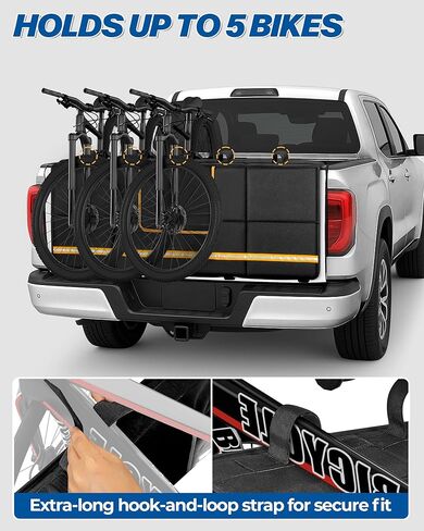 Tailgate Bike Pad for Full-Size Pickup Truck (61"+ Tailgate Width), Holds Up to 5 Bikes, Thick Tailgate Cover with Storage Pocket, Black in Kuwait