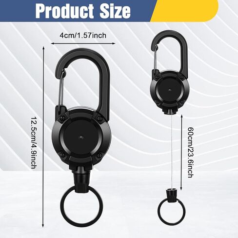 12 Pack Heavy Duty Retractable Keychain, Black Multitool Carabiner Badge Holder with Steel Cord, ID Clip Reel for Keys, Tools in Kuwait