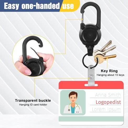 12 Pack Heavy Duty Retractable Keychain, Black Multitool Carabiner Badge Holder with Steel Cord, ID Clip Reel for Keys, Tools in Kuwait