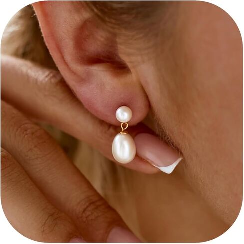 Pearl Dangle Earrings for Women 14K Gold Plated with CZ Drop Freshwater Pearls Flower Earring Wedding Brides Trendy Jewelry Cute Gifts in Saudi Arabia