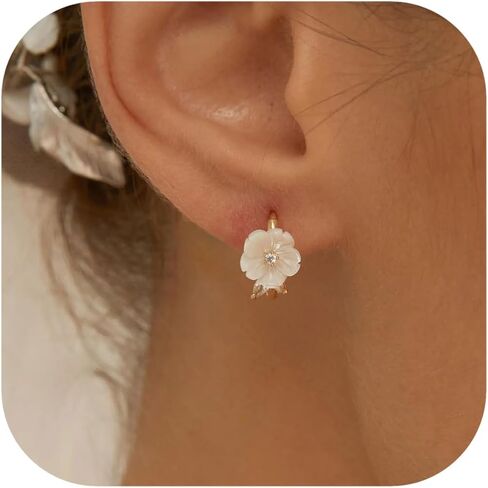 Pearl Dangle Earrings for Women 14K Gold Plated with CZ Drop Freshwater Pearls Flower Earring Wedding Brides Trendy Jewelry Cute Gifts in Saudi Arabia