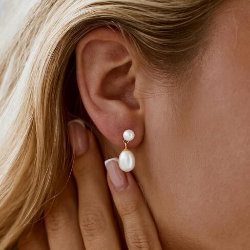 Pearl Dangle Earrings for Women 14K Gold Plated with CZ Drop Freshwater Pearls Flower Earring Wedding Brides Trendy Jewelry Cute Gifts in Saudi Arabia