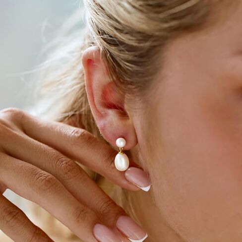 Pearl Dangle Earrings for Women 14K Gold Plated with CZ Drop Freshwater Pearls Flower Earring Wedding Brides Trendy Jewelry Cute Gifts in Saudi Arabia