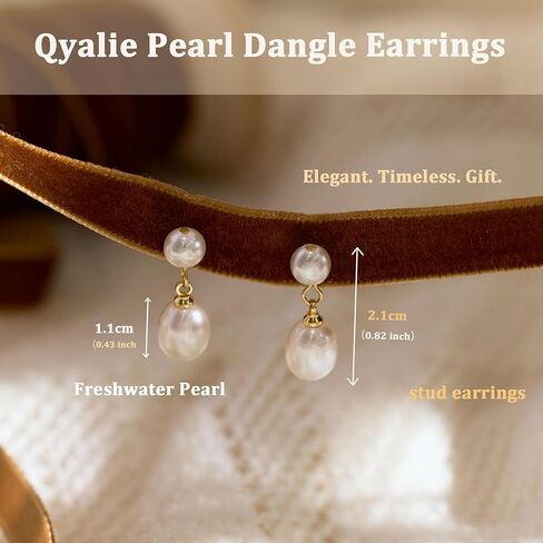 Pearl Dangle Earrings for Women 14K Gold Plated with CZ Drop Freshwater Pearls Flower Earring Wedding Brides Trendy Jewelry Cute Gifts in Saudi Arabia