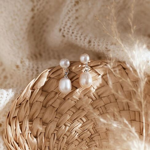 Pearl Dangle Earrings for Women 14K Gold Plated with CZ Drop Freshwater Pearls Flower Earring Wedding Brides Trendy Jewelry Cute Gifts in Saudi Arabia