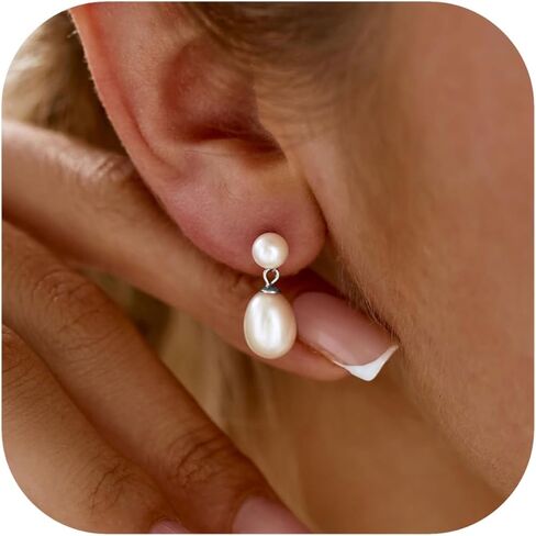 Pearl Dangle Earrings for Women 14K Gold Plated with CZ Drop Freshwater Pearls Flower Earring Wedding Brides Trendy Jewelry Cute Gifts in Saudi Arabia