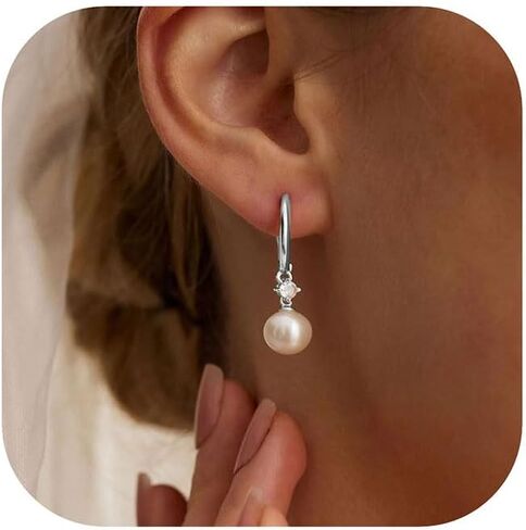 Pearl Dangle Earrings for Women 14K Gold Plated with CZ Drop Freshwater Pearls Flower Earring Wedding Brides Trendy Jewelry Cute Gifts in Saudi Arabia