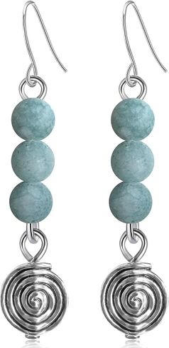 Bohemian Vintage Silver Spiral Disc Dangle Drop Earrings Handmade Wooden Beaded Hook Earrings For Women in Saudi Arabia