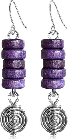 Bohemian Vintage Silver Spiral Disc Dangle Drop Earrings Handmade Wooden Beaded Hook Earrings For Women in Saudi Arabia
