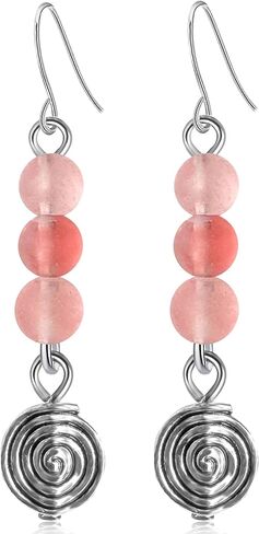 Bohemian Vintage Silver Spiral Disc Dangle Drop Earrings Handmade Wooden Beaded Hook Earrings For Women in Saudi Arabia
