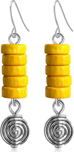 Bohemian Vintage Silver Spiral Disc Dangle Drop Earrings Handmade Wooden Beaded Hook Earrings For Women in Saudi Arabia