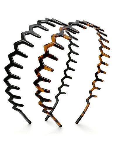 عصابات رأس Sizobi ​​Zig Zag للنساء، عصابة رأس مشط غير قابلة للانزلاق، إكسسوارات عصرية، عصابات رأس مموجة مريحة مع أسنان، أسيتات السليلوز الأسود والسلحفاة، هدايا مثالية للنساء قطعتين in Kuwait