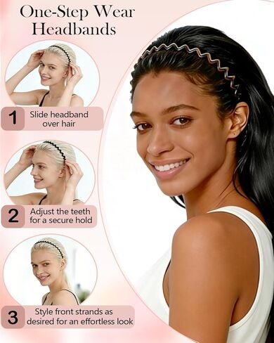 عصابات رأس Sizobi ​​Zig Zag للنساء، عصابة رأس مشط غير قابلة للانزلاق، إكسسوارات عصرية، عصابات رأس مموجة مريحة مع أسنان، أسيتات السليلوز الأسود والسلحفاة، هدايا مثالية للنساء قطعتين in Kuwait