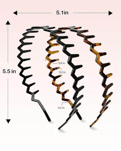 عصابات رأس Sizobi ​​Zig Zag للنساء، عصابة رأس مشط غير قابلة للانزلاق، إكسسوارات عصرية، عصابات رأس مموجة مريحة مع أسنان، أسيتات السليلوز الأسود والسلحفاة، هدايا مثالية للنساء قطعتين in Kuwait