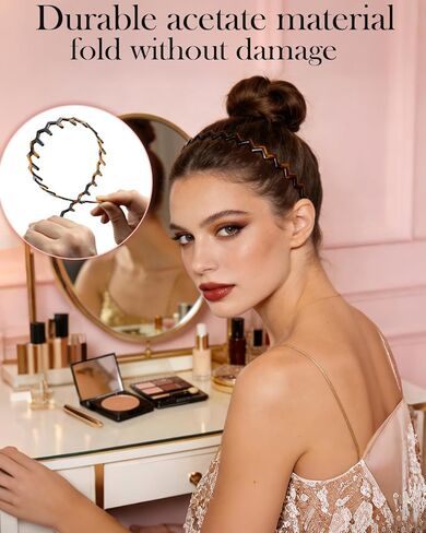 عصابات رأس Sizobi ​​Zig Zag للنساء، عصابة رأس مشط غير قابلة للانزلاق، إكسسوارات عصرية، عصابات رأس مموجة مريحة مع أسنان، أسيتات السليلوز الأسود والسلحفاة، هدايا مثالية للنساء قطعتين in Kuwait