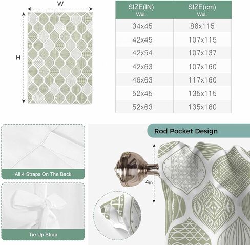 Sage Green Geometric Tie Up Curtains for Window, Moroccan Chic Abstract Plaid Art Thermal Insulated Balloon Shade Adjustable Rod Pocket Curtains Valance Panels for Kitchen Bathroom Café 42'' x 63'' in Saudi Arabia