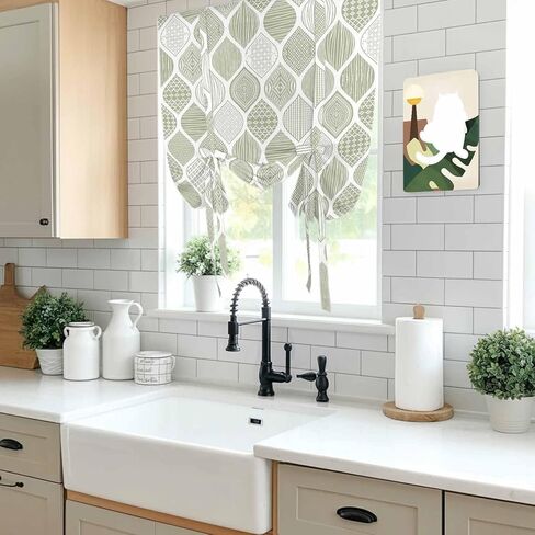 Sage Green Geometric Tie Up Curtains for Window, Moroccan Chic Abstract Plaid Art Thermal Insulated Balloon Shade Adjustable Rod Pocket Curtains Valance Panels for Kitchen Bathroom Café 42'' x 63'' in Saudi Arabia
