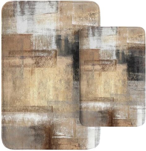 Britimes Modern Abstract Art Bathroom Rug Mat Set of 2, Brown and Gray Washable Cover Floor Rug Carpets Floor Bath Mat Bathroom Decorations 16x24 and 20x32 Inches in Kuwait